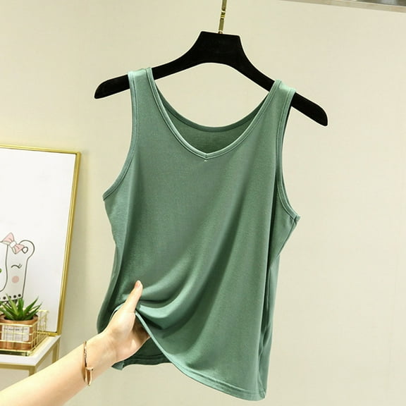 HongQid Women's Scoopneck Modal Cotton Tank, Classic Tank Top, Lightweight Cotton Tank for Women Green L