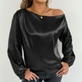 thumbnail image 1 of HongQid Women's Sexy One Off The Shoulder Tops Blouse Asymmetrical Neck Clothes Long Sleeve Shirt Dressy Going Out Tops, 1 of 7