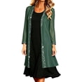 thumbnail image 1 of HongQid Women's Sheer Chiffon Cardigan, 3/4 Sleeve Open Front Duster Rhinestone Trim Edge, Lightweight Layering Jacket Wedding Formal Elegant Evening Outfit Clothing Ladies Dressy Cover Up, 1 of 7