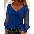 thumbnail image 1 of HongQid Women's Sheer Mesh Long Sleeve Shirts Going Out Tops Dressy V Neck Casual Work Blouse, 1 of 8
