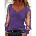 thumbnail image 1 of HongQid Women's Sheer Mesh Long Sleeve Shirts Going Out Tops Dressy V Neck Casual Work Blouse, 1 of 8
