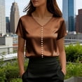 thumbnail image 1 of HongQid Women's Silk Satin V Neck Short Sleeve Top Casual Summer Business Casual Outfits, 1 of 5