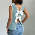thumbnail image 1 of HongQid Women's Sleeveless Cute Crew Neck Bow Tie Back Blouse Colorblock Split Hem Backless Tank Tops, 1 of 7