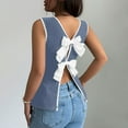 thumbnail image 1 of HongQid Women's Sleeveless Cute Crew Neck Bow Tie Back Blouse Colorblock Split Hem Backless Tank Tops, 1 of 7