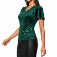 thumbnail image 1 of HongQid Women's Sparkly Sequin Tops Short Sleeve Glitter Dressy Blouses V Neck Club Ruffle Party Tops, 1 of 9
