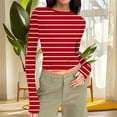 thumbnail image 1 of HongQid Women's Striped Shirt Long Sleeve Top Slim Fit Round Neck Tops Trendy Casual Basic Shirts, 1 of 7