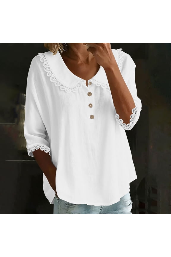 Women's Summer Boho Floral 3/4 Sleeve Tunic Top Flowy Casual Loose Cute Plus Size Button Up Blouse Shirts