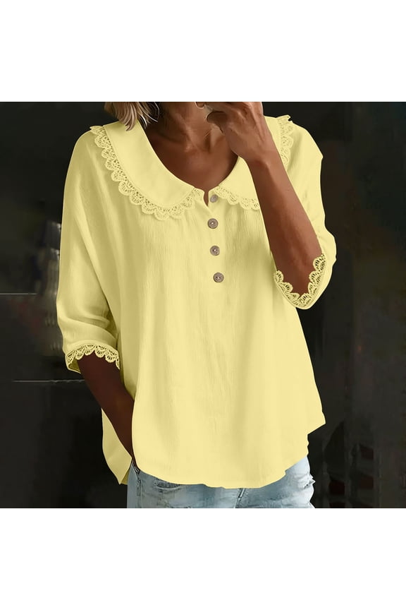 Women's Summer Boho Floral 3/4 Sleeve Tunic Top Flowy Casual Loose Cute Plus Size Button Up Blouse Shirts