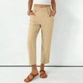 thumbnail image 1 of HongQid Women's Summer High Waisted Baggy Pants Linen Casual Ankle Length Trouser Slacks with Pockets, 1 of 8