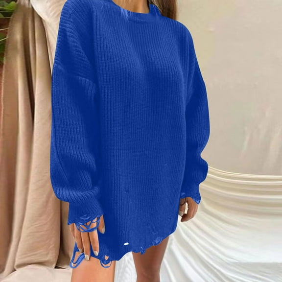 HongQid Women's Sweater Dress Spring Trendy Ribbed Knit Solid Long Sleeve Mini Dresses