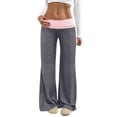 thumbnail image 1 of HongQid Women's Sweatpants Color Block Low Rise Fold Over Waist Baggy Wide Leg Pants, 1 of 3