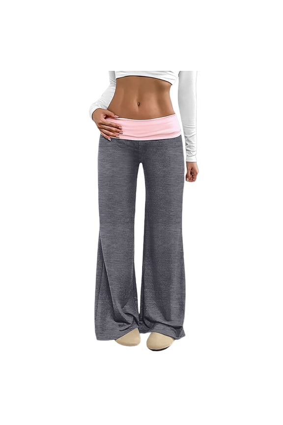 Women's Sweatpants Color Block Low Rise Fold Over Waist Baggy Wide Leg Pants