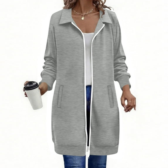HongQid Women's Sweatshirt Zip Up Lapel Oversized Long Sleeve Sweatshirts Casual Fall Jacket Coat with Pocket