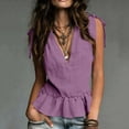 thumbnail image 1 of HongQid Women's Tie-Shoulder Ruffle Peplum Blouse Summer Sleeveless V Neck Linen Blend Tank Tops, 1 of 6