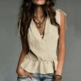 thumbnail image 1 of HongQid Women's Tie-Shoulder Ruffle Peplum Blouse Summer Sleeveless V Neck Linen Blend Tank Tops, 1 of 6