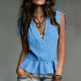 thumbnail image 1 of HongQid Women's Tie-Shoulder Ruffle Peplum Blouse Summer Sleeveless V Neck Linen Blend Tank Tops, 1 of 6