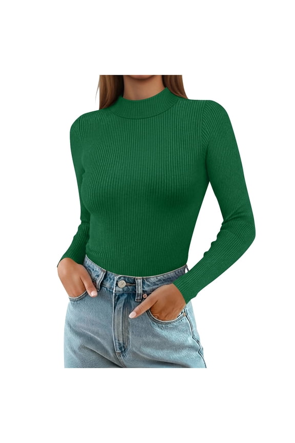 Women's Turtleneck Long Sleeve Shirts Thermal Underwear Tops Basic Slim Fit Fall Fashion Lightweight Top
