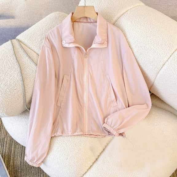 HongQid Women's UPF 50+ Sun Protection Cropped Jackets Zip Up Cooling Lapel Shirt Athletic Running Shirts