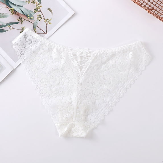 HongQid Women's Underwear Lace Shorts Midi Waist Breathable Cheeky Panties Boyshorts Underwear White L