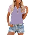 thumbnail image 1 of HongQid Women's V Neck Button Short Sleeve T Shirts Casual Basic Summer Henley Tees Shirts Loose Fit Tunic Tops, 1 of 8