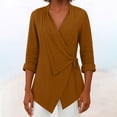 thumbnail image 1 of HongQid Women's V Neck Casual Work Tops 3/4 Sleeve Office Dressy Blouse Asymmetrical Elegant Cotton Linen Shirts, 1 of 6