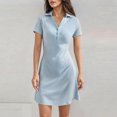 thumbnail image 1 of HongQid Women's V Neck Ribbed Knit Mini Dress Button Short Sleeve Slim Fit Bodycon Sweater Dress, 1 of 3