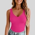 thumbnail image 1 of HongQid Women's V-Neck Sleeveless Fitted Tank Top – Basic Solid Color Slim Fit Cami, Stretchy Casual Layering Top for Summer,Hot Pink M, 1 of 8