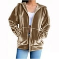 thumbnail image 1 of HongQid Women's Velour Hooded Jacket Long Sleeve Full Zip Outerwear Soft Warm Velvet Jacket with Side Pockets, 1 of 6