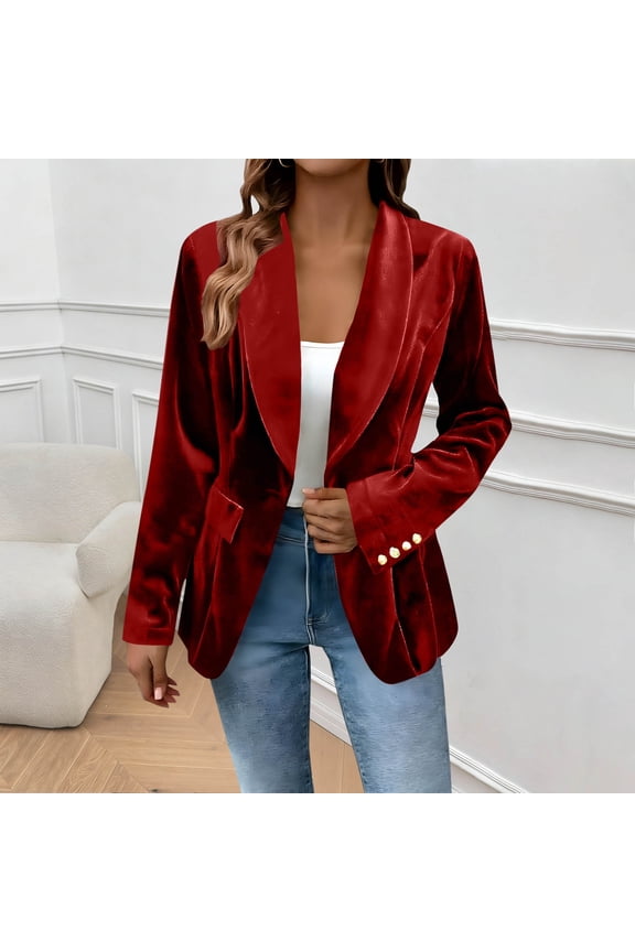 Women's Velvet Suit Blazer Jacket Casual Office Work Long Sleeve One Button Jacket Coat Blazer Pockets