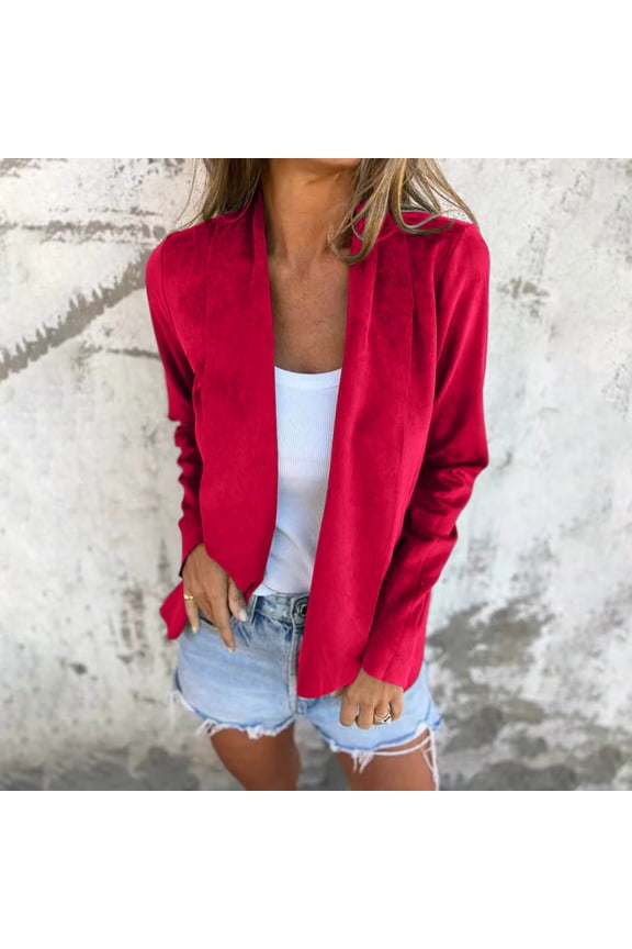 Women's Velvet Suit Blazer Jacket Casual Office Work Long Sleeve Pockets Tailored Jacket Coat Blazer