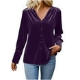 thumbnail image 1 of HongQid Women's Velvet Top V Neck Long Sleeves Solid Casual Tunic Blouse Loose T-Shirt, 1 of 6
