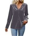 thumbnail image 1 of HongQid Women's Velvet Top V Neck Long Sleeves Solid Casual Tunic Blouse Loose T-Shirt, 1 of 6