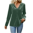 thumbnail image 1 of HongQid Women's Velvet Top V Neck Long Sleeves Solid Casual Tunic Blouse Loose T-Shirt, 1 of 6