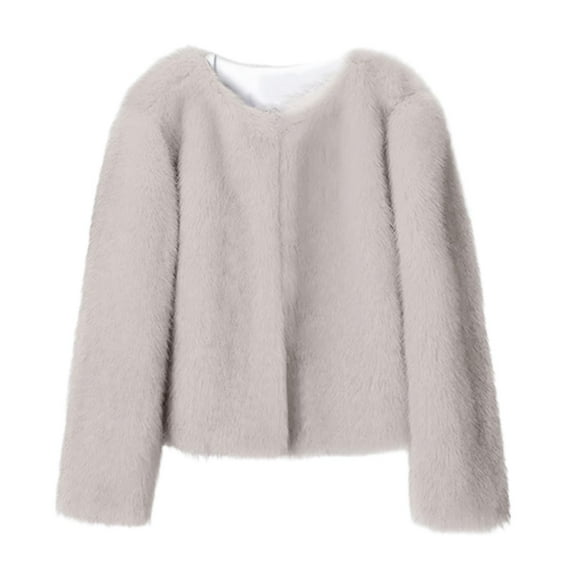 HongQid Women's Winter Coats Cropped Jacket Faux Fur Long Sleeve Shaggy Warm Outerwear Fall Clothes