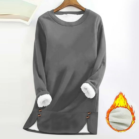 HongQid Women's Winter Warm Sherpa Lined Fleece Crewneck Sweatshirt Pullover Loungewear Tunic Tops