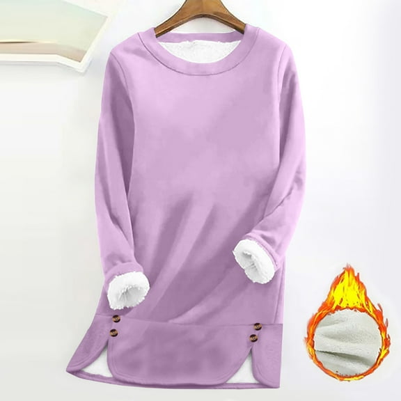 HongQid Women's Winter Warm Sherpa Lined Fleece Crewneck Sweatshirt Pullover Loungewear Tunic Tops