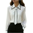 thumbnail image 1 of HongQid Women's Work Blouse Tie Neck Long Sleeve Shirts Button Down Elegant Office Business Top, 1 of 6