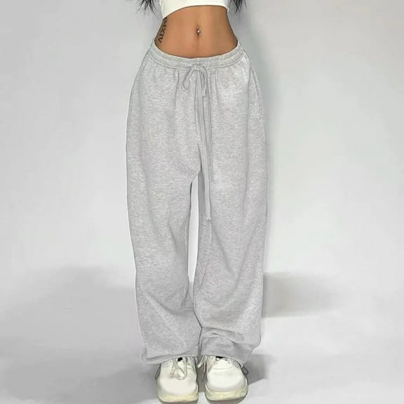 HongQid Women's Y2K Wide Leg Sweatpants - Elastic Waist Baggy Pants with Pockets & Drawstring