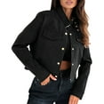 thumbnail image 1 of HongQid Women's Zip Up Crop Jackets Faux Suede Long Sleeve Motorcycle Cargo Jacket with Pockets, 1 of 8