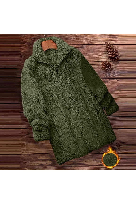 Women's Zip Up Fleece Jackets Mid length Zipper Lounger Warm Housecoat Long Sleeve Sweatshirt with Pockets