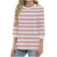 thumbnail image 1 of HongQid Womens 3/4 Sleeve Striped Crewneck T-Shirts Color Block Short Sleeve Tops Casual Basic Tee, 1 of 5