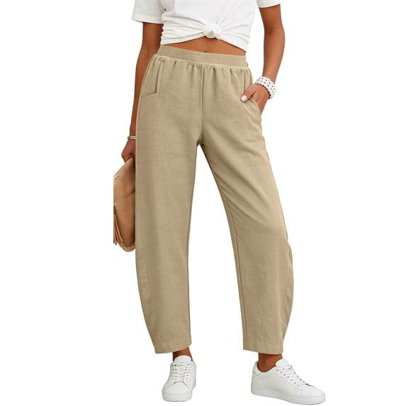 HongQid Womens Barrel Pants High Elastic Waisted Summer Capri Pants Loose Fit Casual Wide Leg Trousers