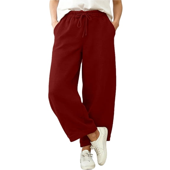 HongQid Womens Barrel Sweatpants Baggy Wide Leg Pants Casual Elastic Waisted Drawstring Sweat Pants with Pockets