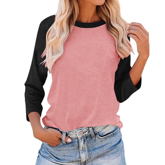 HongQid Women Raglan T Shirt Color Block 3/4 Length Sleeve Crew Neck Loose Fit Lightweight Spring Summer Casual Pullover Top,S-3XL