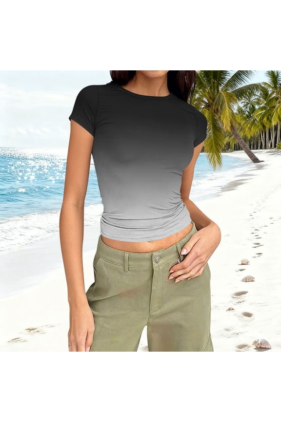 Womens Basic Tees Summer Short Sleeve Shirts Slim Fit Tight T Shirt Going Out Tops