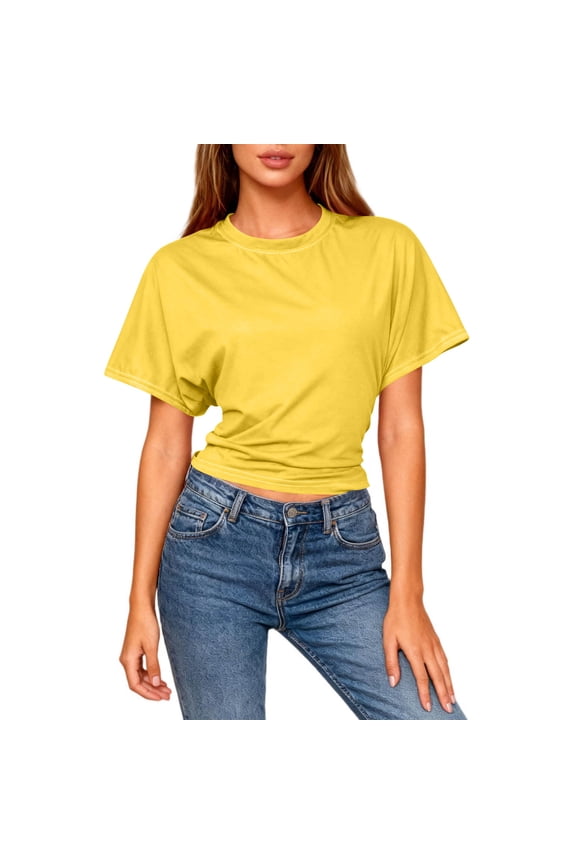 Womens Batwing Short Sleeve T Shirts Summer Casual Backless Crew Neck Tops Loose Fit Basic Tees