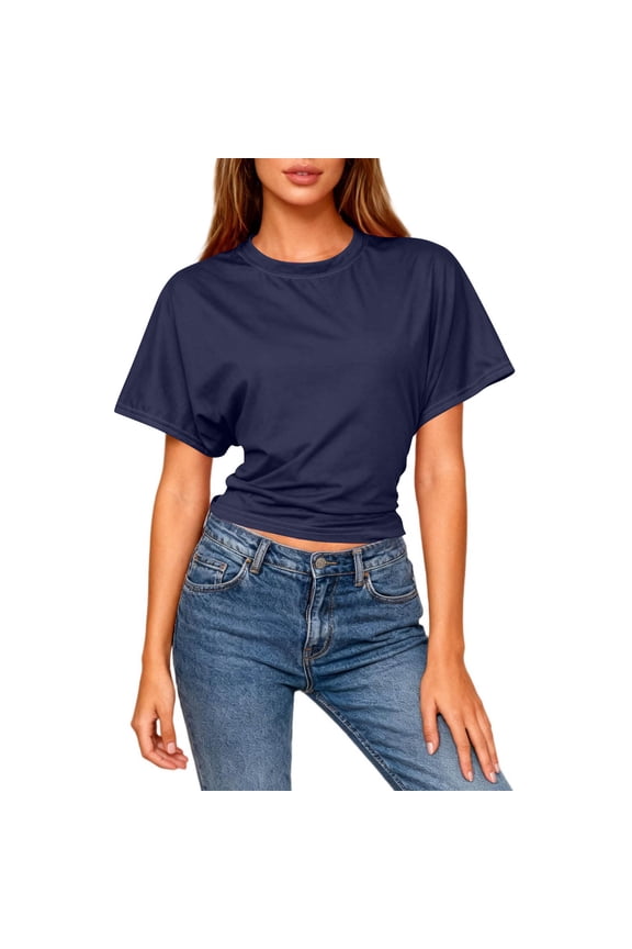 Womens Batwing Short Sleeve T Shirts Summer Casual Backless Crew Neck Tops Loose Fit Basic Tees