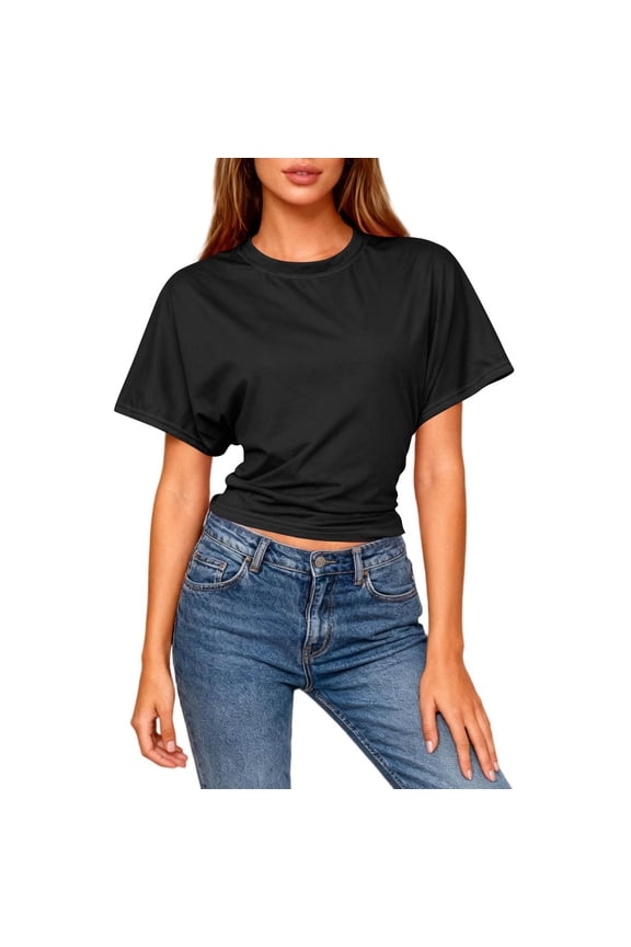 Womens Batwing Short Sleeve T Shirts Summer Casual Backless Crew Neck Tops Loose Fit Basic Tees