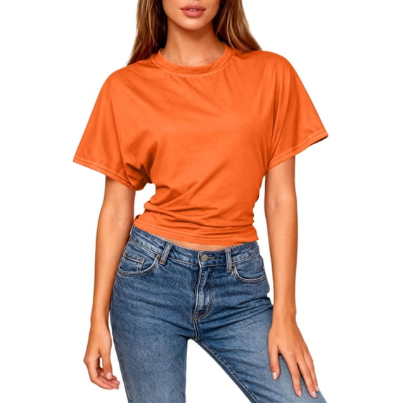 HongQid Womens Batwing Short Sleeve T Shirts Summer Casual Backless Crew Neck Tops Loose Fit Basic Tees