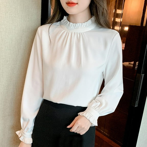 HongQid Womens Button Down Shirt Long Sleeve Classic Collared Tops Work Office Casual Chiffon Blouse